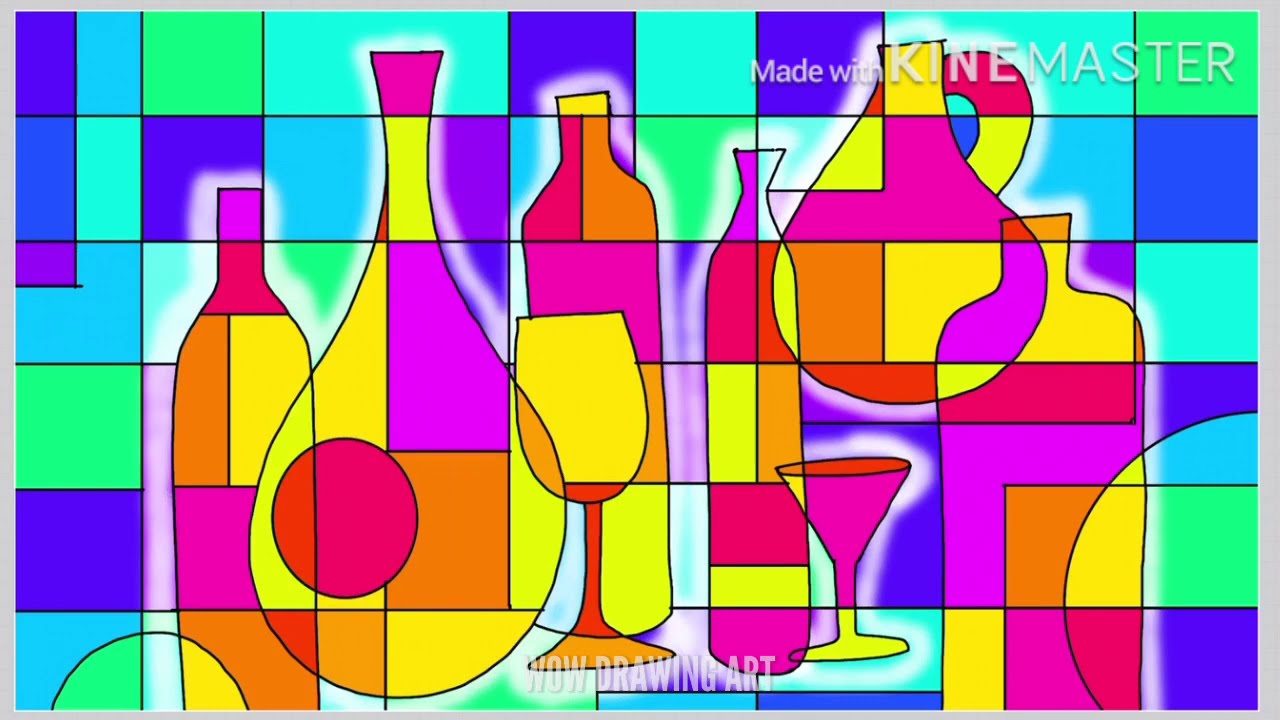 How to draw Bottles in Cubism | Cubism art drawing tutorial  | Bottle drawing in geometric style