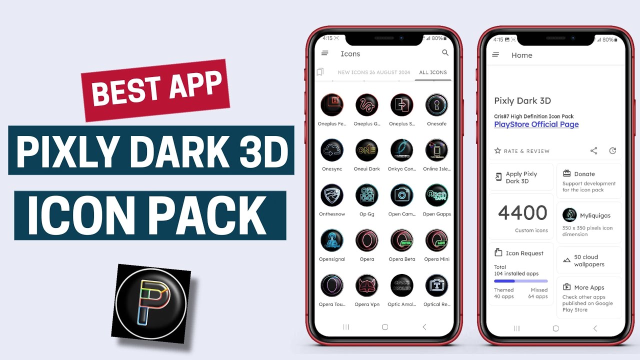 Best Pixly Dark 3D Icon Pack app for Android