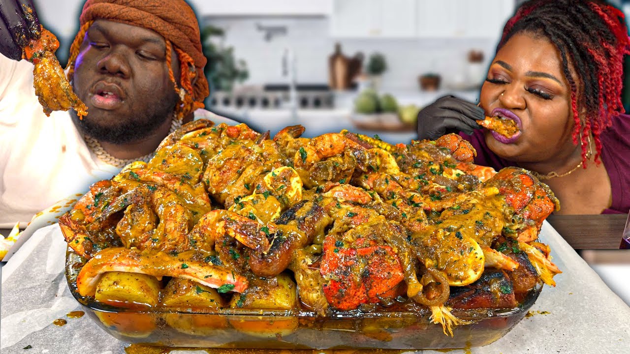 MASSIVE DESHELLED BOIL! BLACK TIGER SHRIMP, LOBSTER TAILS, & SNOW CRAB DRENCHED IN SAUCE!!!