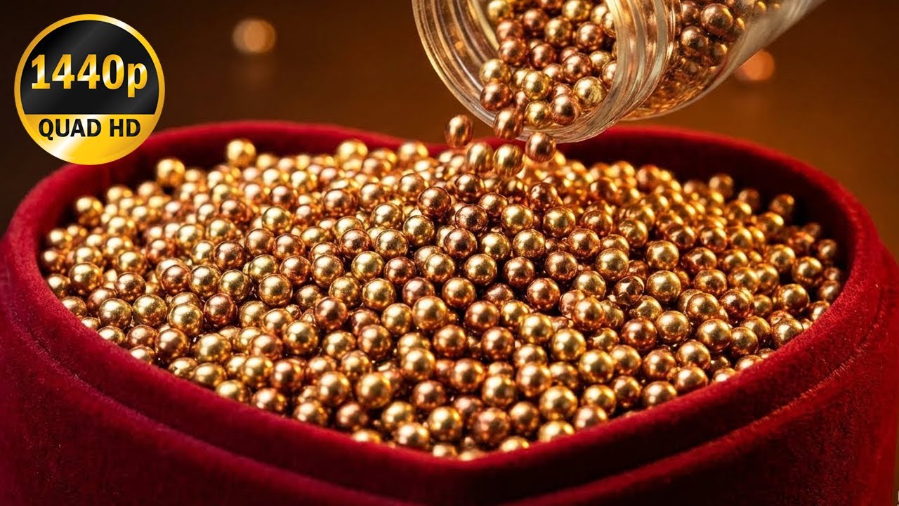 1 HOUR Luxury ASMR: Shiny Gold Beads Filling Red Velvet Heart ❤️✨ Deep Sleep & Focus
