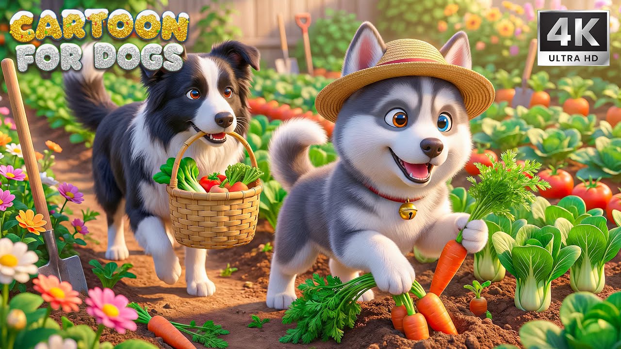Husky the Happy Farmer 🐶 Music Cartoon for Dogs 2026, Colors they can see 🥕 Best For Home Alone Dogs