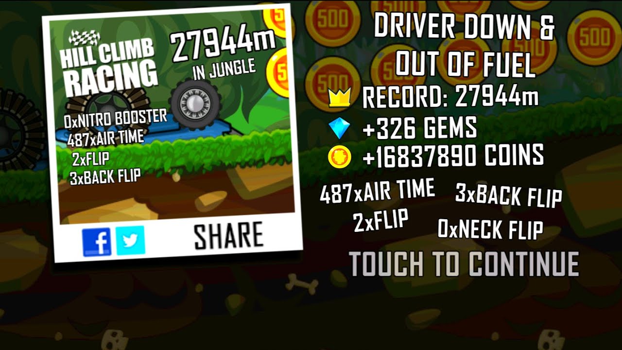 hill climb racing | jungle + garage 27.944 (world record)