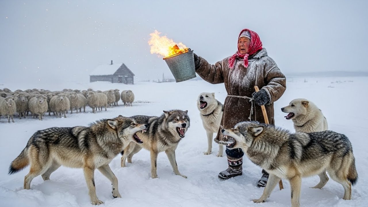Midnight Wolf Attack at -71°C | 75 Year Old Widow Defends Her Flock with Fire - Survival in Siberia