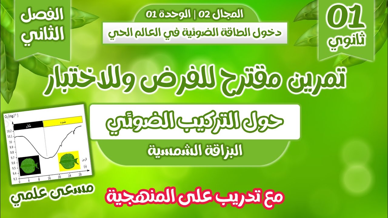 اولى ثانوي🥇تمرين مقترح بقوة 🔥للفرض والاختبار حول التركيب الضوئي ⚡️البزاقة الشمسية
