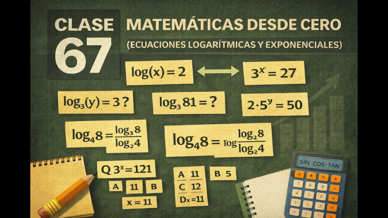 🧮 Clase 67 – Ecuaciones logarítmicas y exponenciales | Matemáticas Desde Cero
