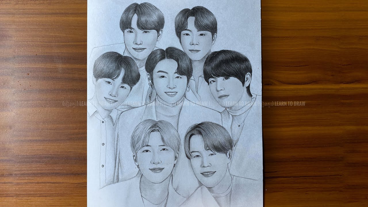 How to draw BTS all members in one sketch ep: 01 | pencil sketch tutorials | easy drawing | រៀនគូរ