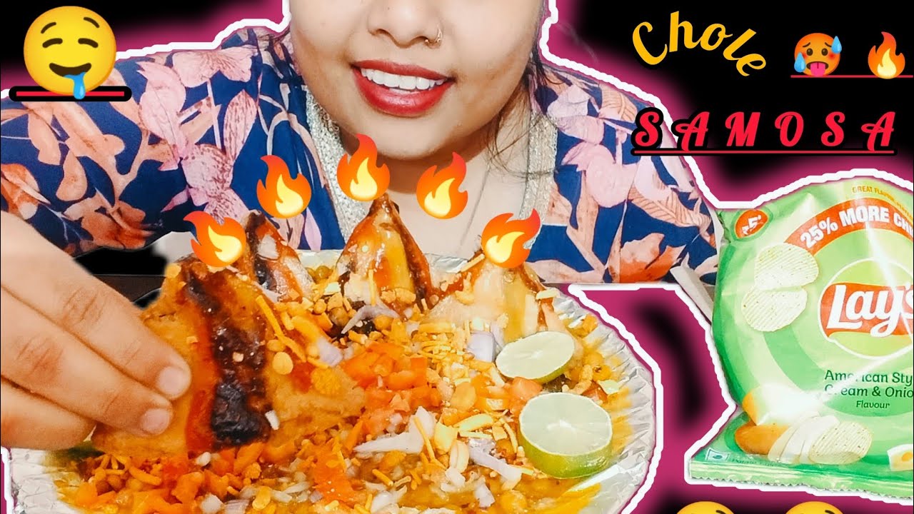Eating samosa chole challenge 🔥spicyfood🥵 #mukbang |samosa chaat| MUKBANG ASMR 