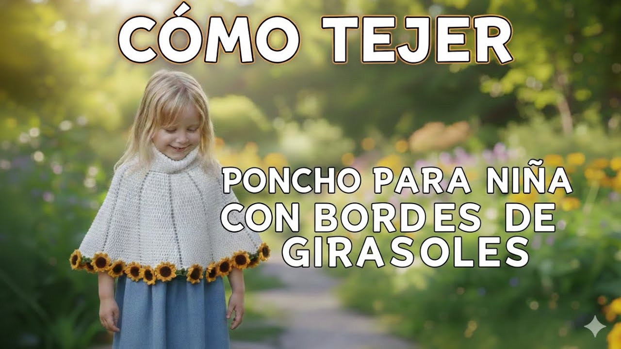 COMO TEJER PONCHOS CON DETALLES  DE GIRASOLES, PARA NIÑA DE 5 A 6 AÑOS  