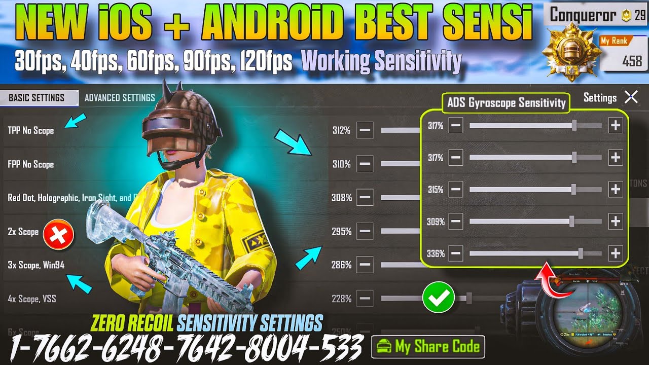 4.5 Update New iOS Android Sensitivity Settings in BGMI-PUBG 🔴/ Zero Recoil Sensitivity 4.5 Update ✅