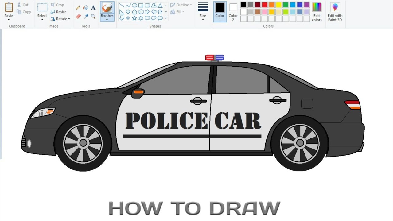 How to draw Police Car in computer using Ms Paint | Police Car Drawing Tutorial | Car Drawing Easy.