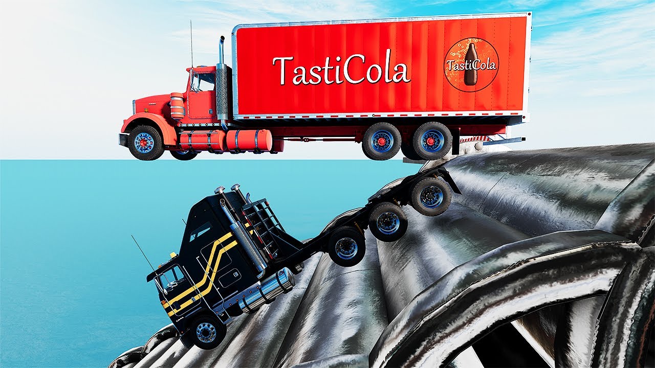 Trucks VS Giant Pipe Stairs Challenge Driver #2   BeamNg Drive