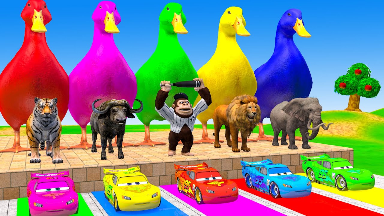Long Slide Game With Cow Elephant Gorilla Hippopotamus Tiger 3d Animal Game Funny 3d Animals