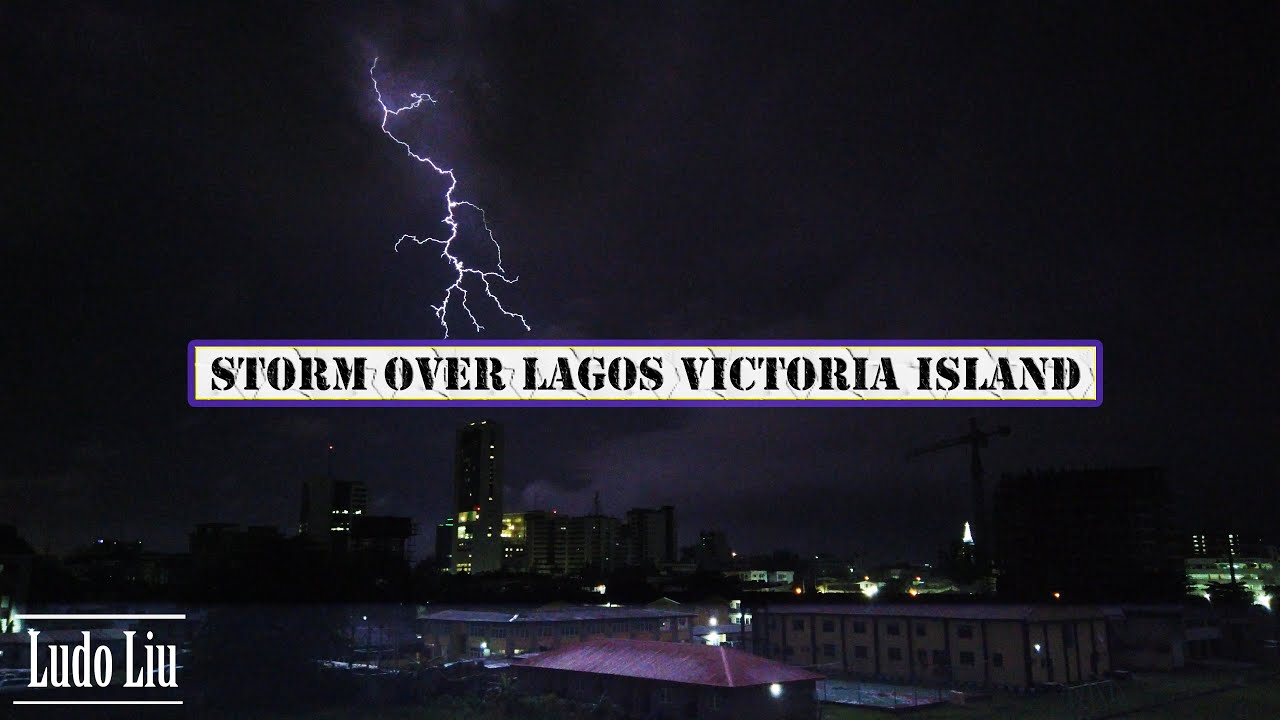 Lagos Nigeria - Thunderstorm with amazingly powerful lightning  over Victoria Island June 7,  2020