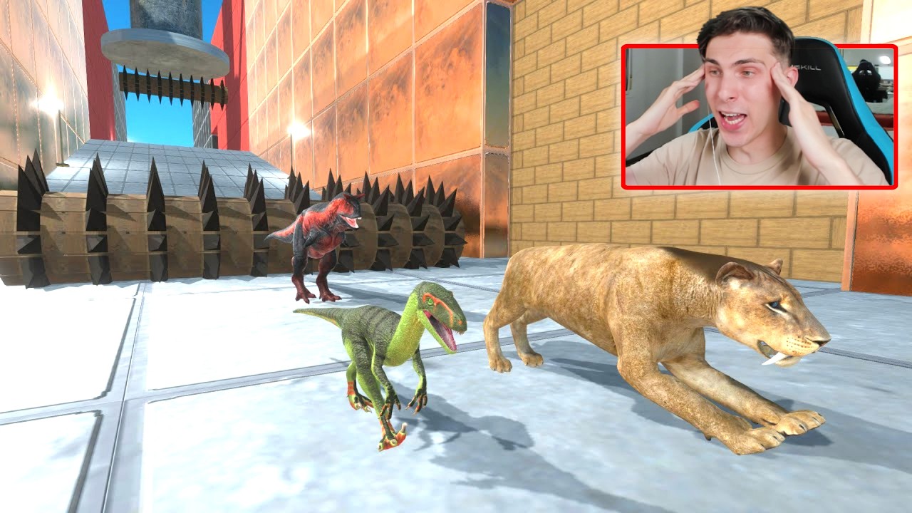 ESCAPA DE LA TRAMPA DE PÚAS DE MADERA EN EL PASILLO DEL T-REX ROJO - ANIMAL REVOLT BATTLE SIMULATOR