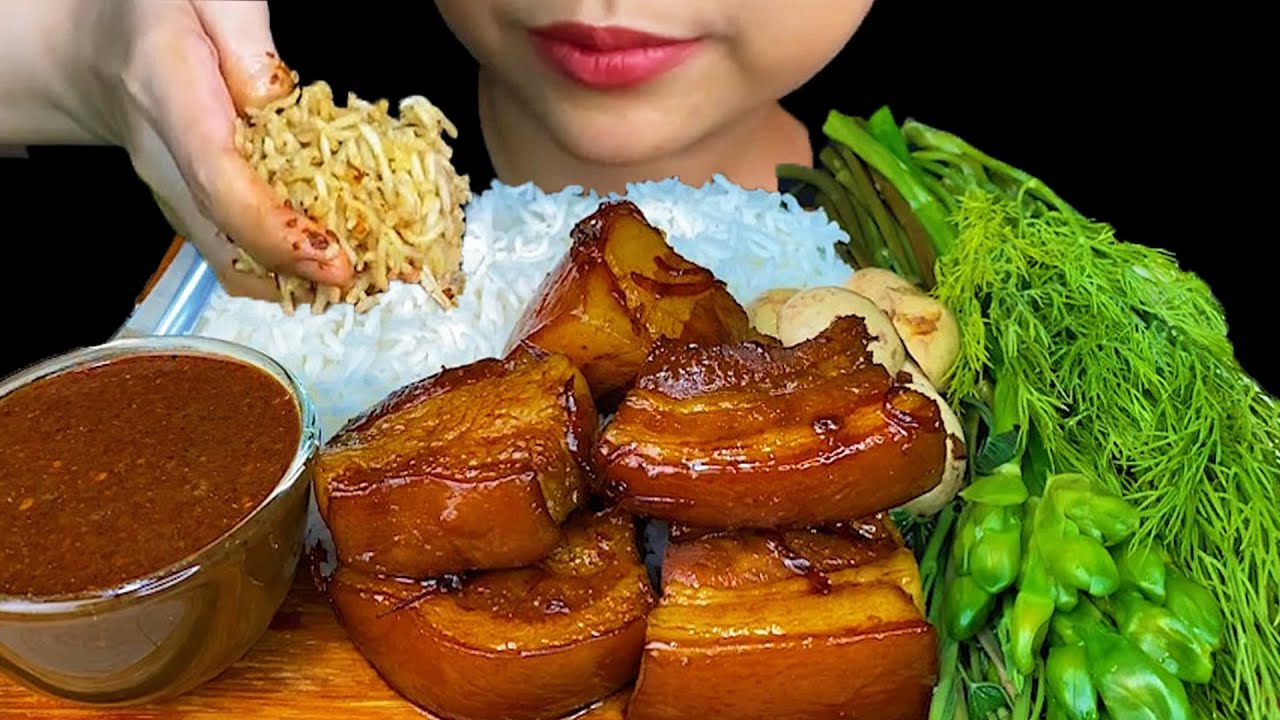 Braised Pork Belly, Spicy Fish Paste & White Rice * MUKBANG SOUNDS *