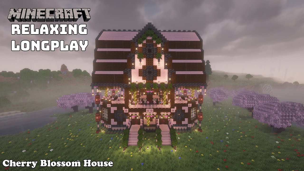 Minecraft Relaxing Lognplay - Rainy Cherry Blossom House - Cozy Cottage ( No Commentary )