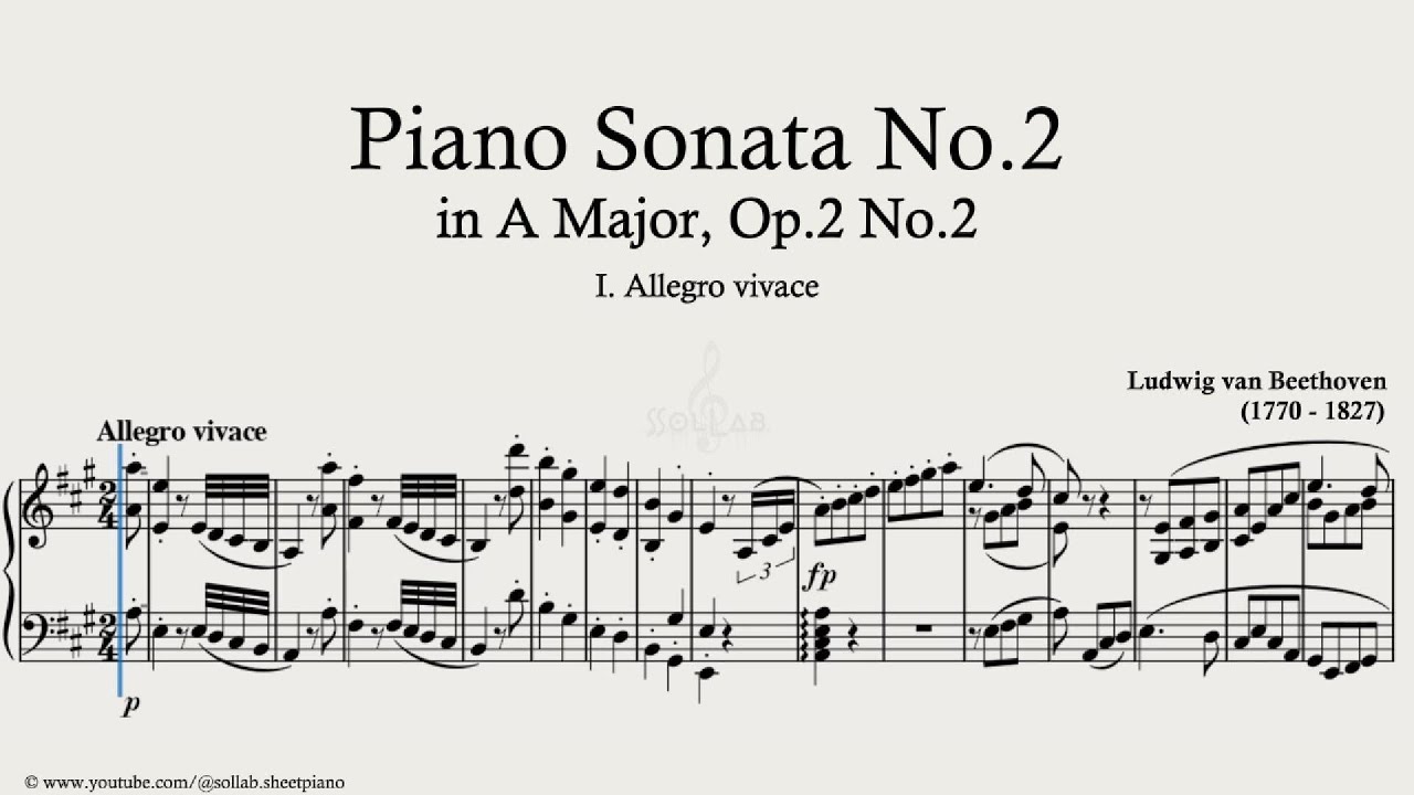 Beethoven Piano Sonata No.2 in A Major, Op.2 No.2 – I. Allegro vivace | Piano Sheet Music + Tutorial