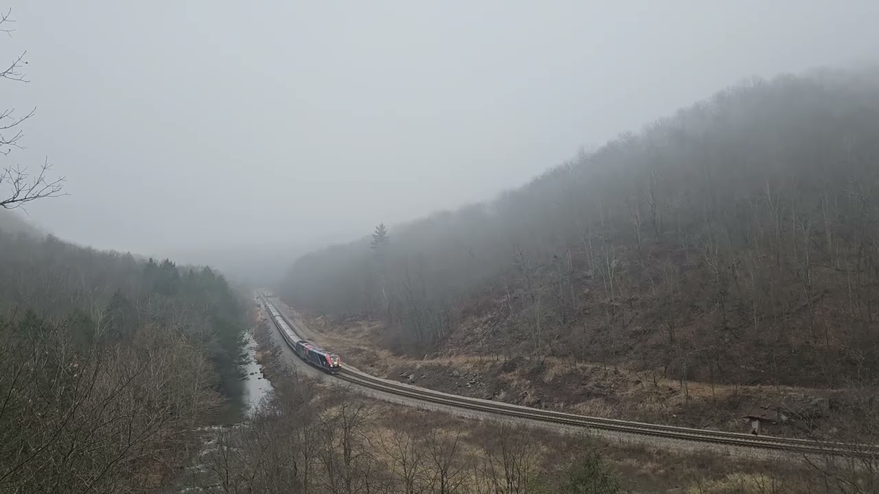 Amtrak passing Foley Overlook near Fairhope PA 