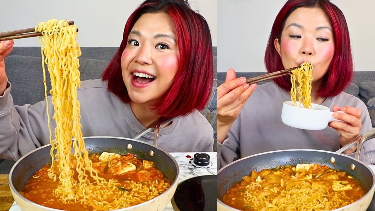 Кимчи тофу рамен мукбанг (веганский) | Munching Mondays, выпуск 132