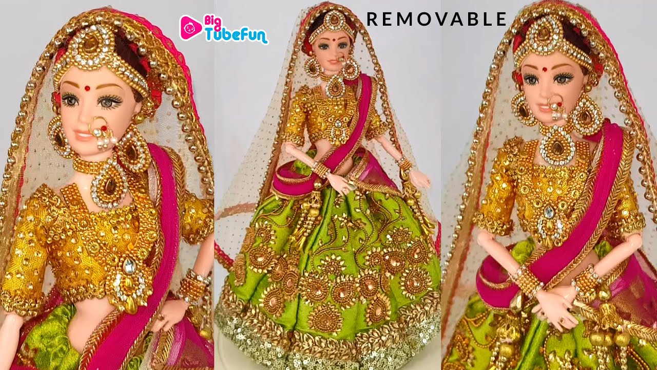 Barbie lehenga punjabi | Indian barbie bridal lehenga and jewellery | Barbie doll lehenga making