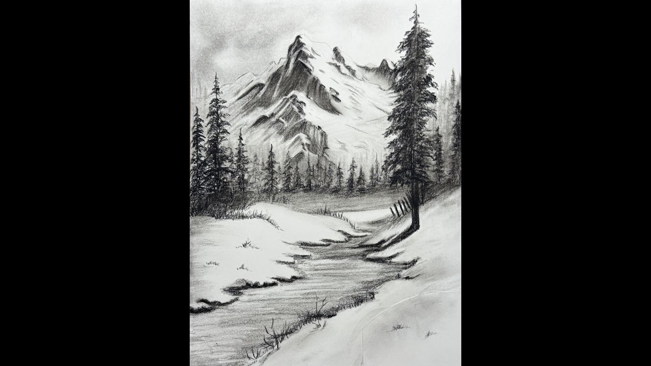 How to draw Simple Scenery Landscape with Pencil| Easy Art For Beginners| Step by Step| Charcoal Art