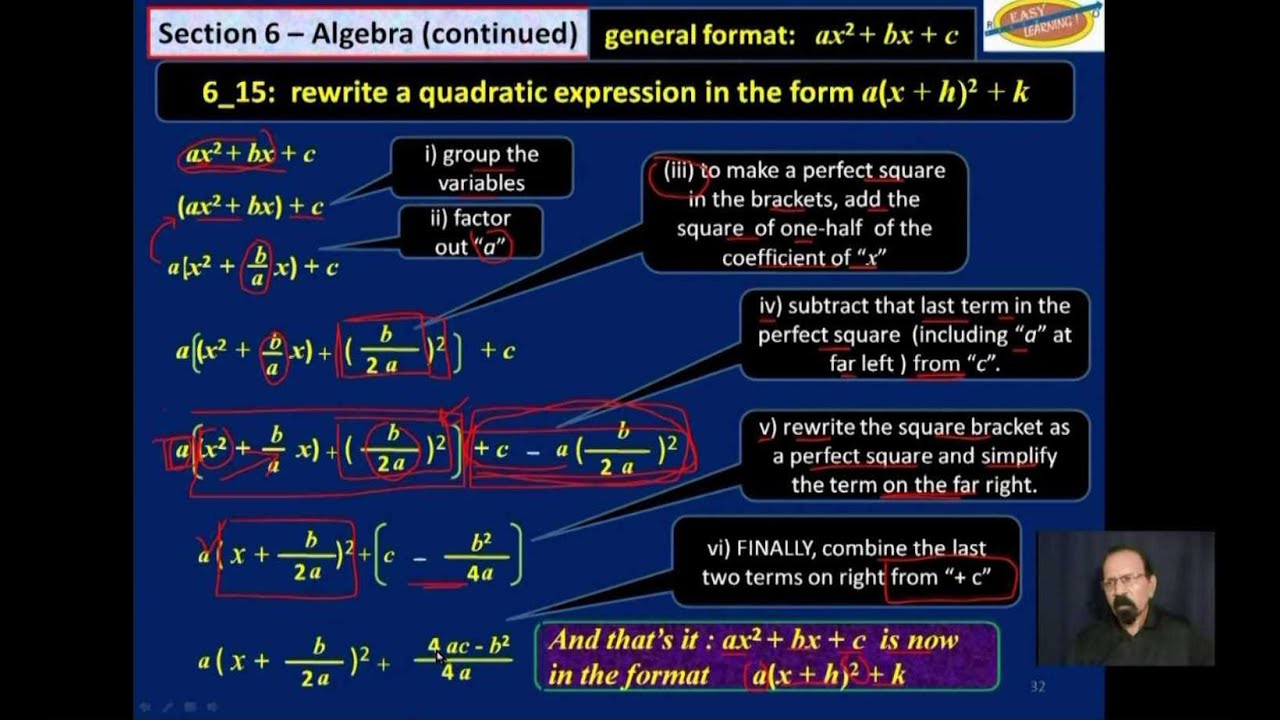PREVIEW Math 6 15   Completing the Square of Algebraic Expressions