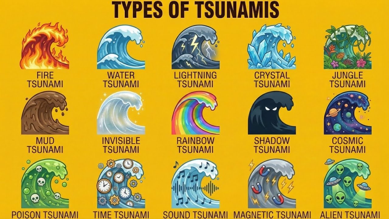 Types of Tsunamis Explained | Fire, Water, Cosmic & Fantasy Tsunami Poster