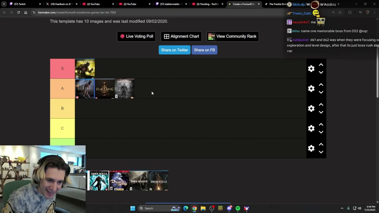 xQc Soulsborne Tier List