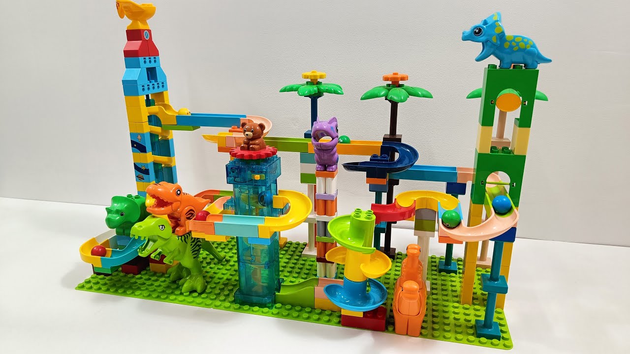 Dinosaur Marble Run Adventure  Colorful Building Blocks Toy Set 🦖🎢🧱