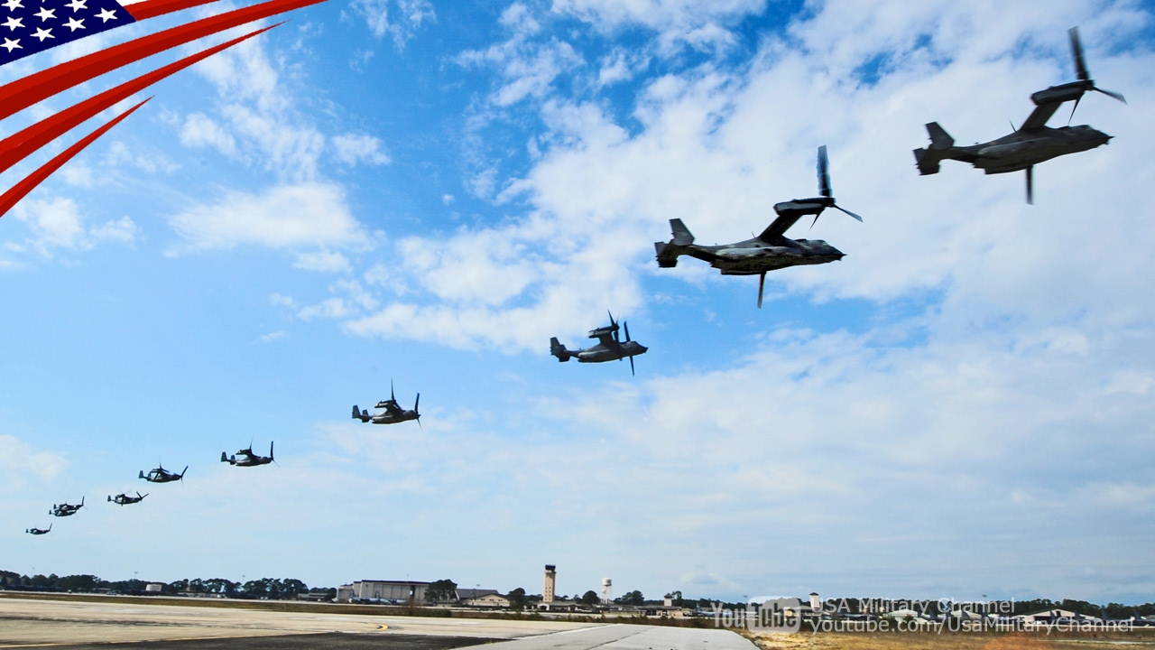 【鳥の群れのように】オスプレイ10機が編隊飛行で低空フライオーバー・特殊作戦型CV-22