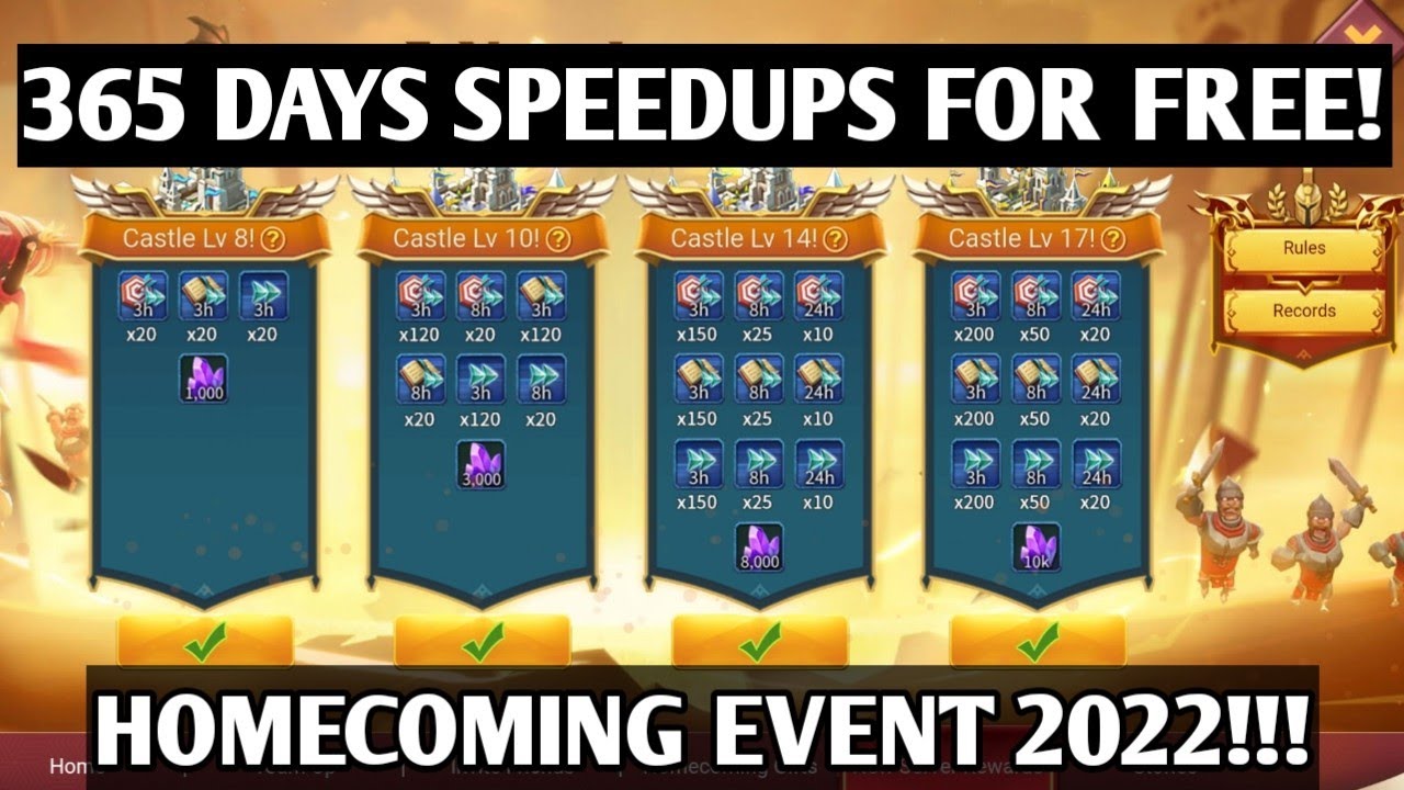 How To Get 365 Days speedups For Free From The Lords Mobile Homecoming Event 2022