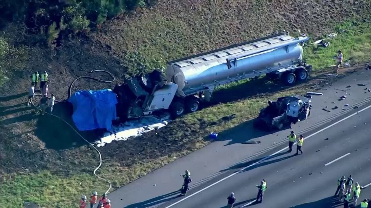 I-85 northbound shut down in Jackson County after fiery crash involving tanker truck