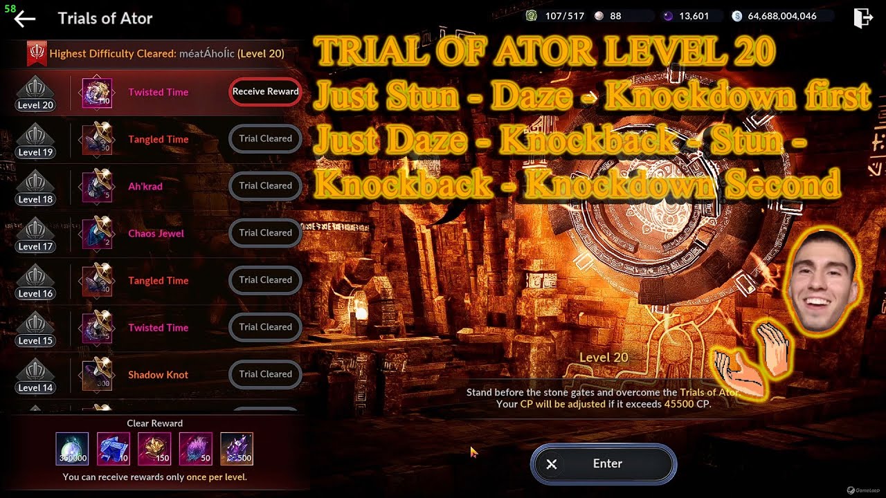Black Desert Mobile | Trials of Ator Level 20 - Continue Ator Before It Getting Reset