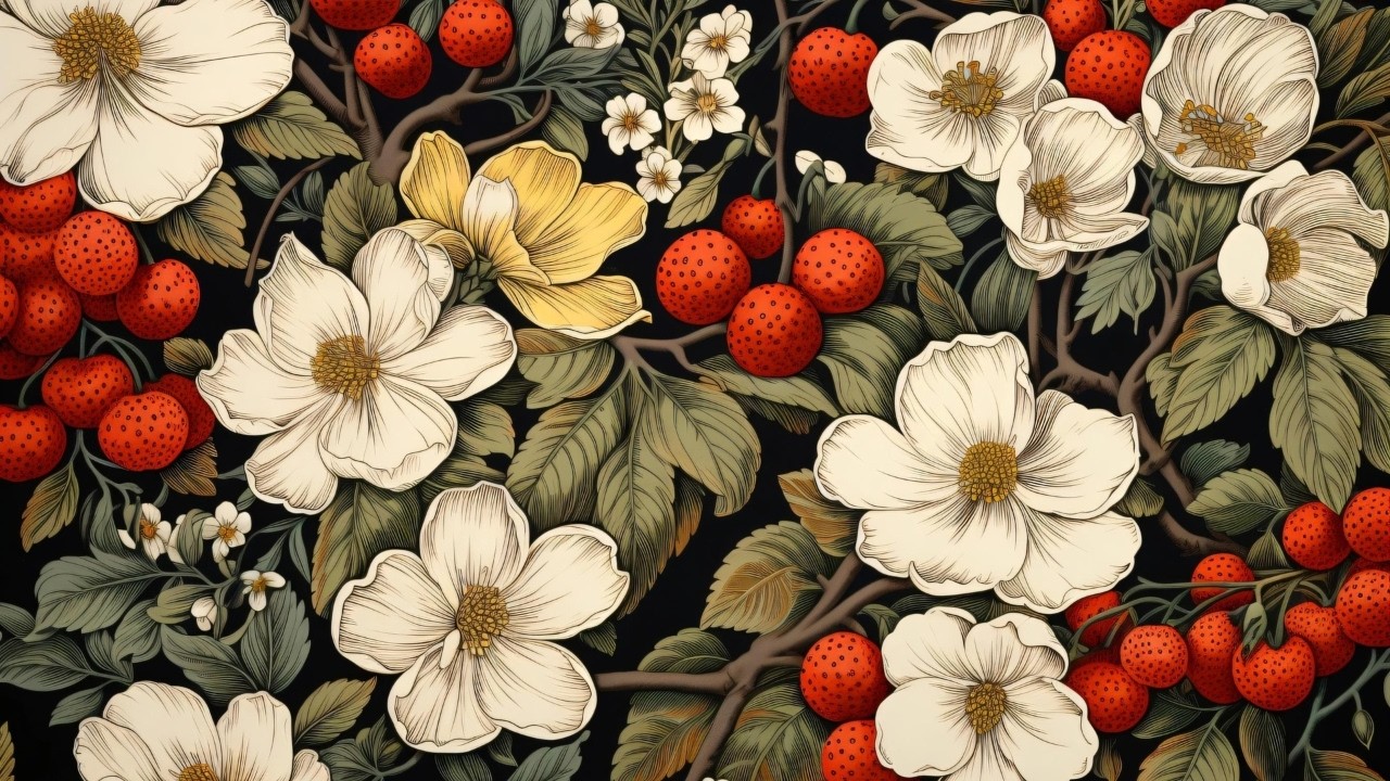 3 Hour Botanical Art Screensaver 🌺 Elegant Floral Painting with Berries for TV or Monitor
