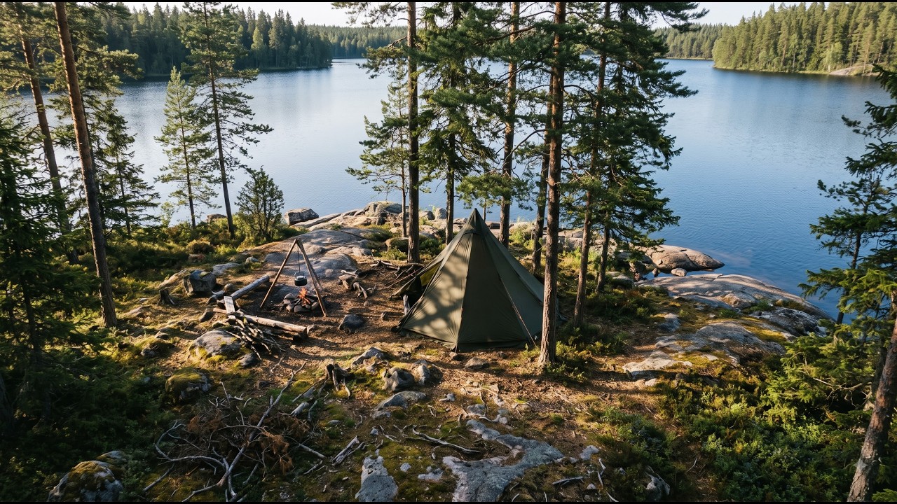 5 Days Alone in the Wild 🌲 Solo Bushcraft, Fishing, Canvas Tent & Woodstove in All Weather