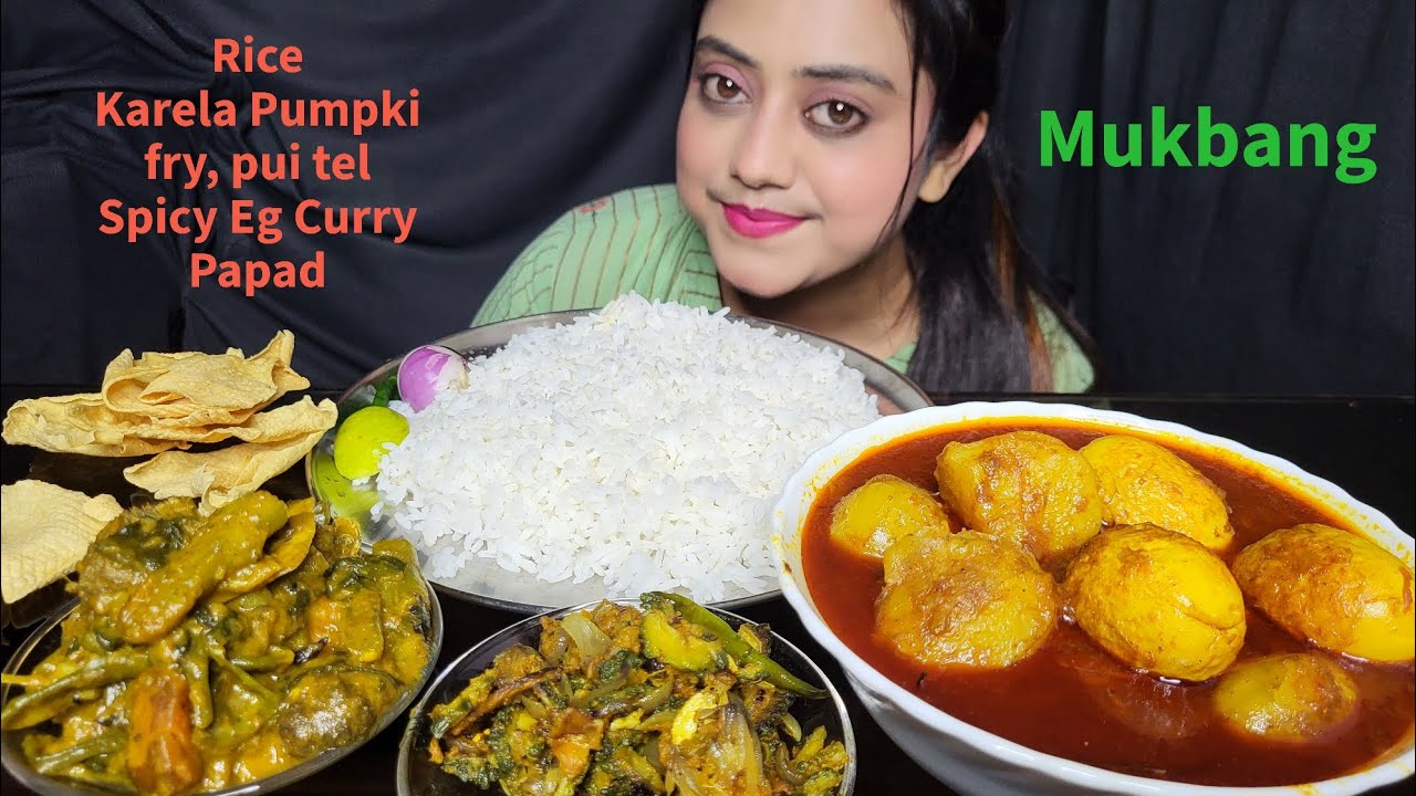 ASMR EATING  Rice , Special Egg Curry, 2 type Vegetable, Papar | Mukbang | Big Bites | EATING SHOW 