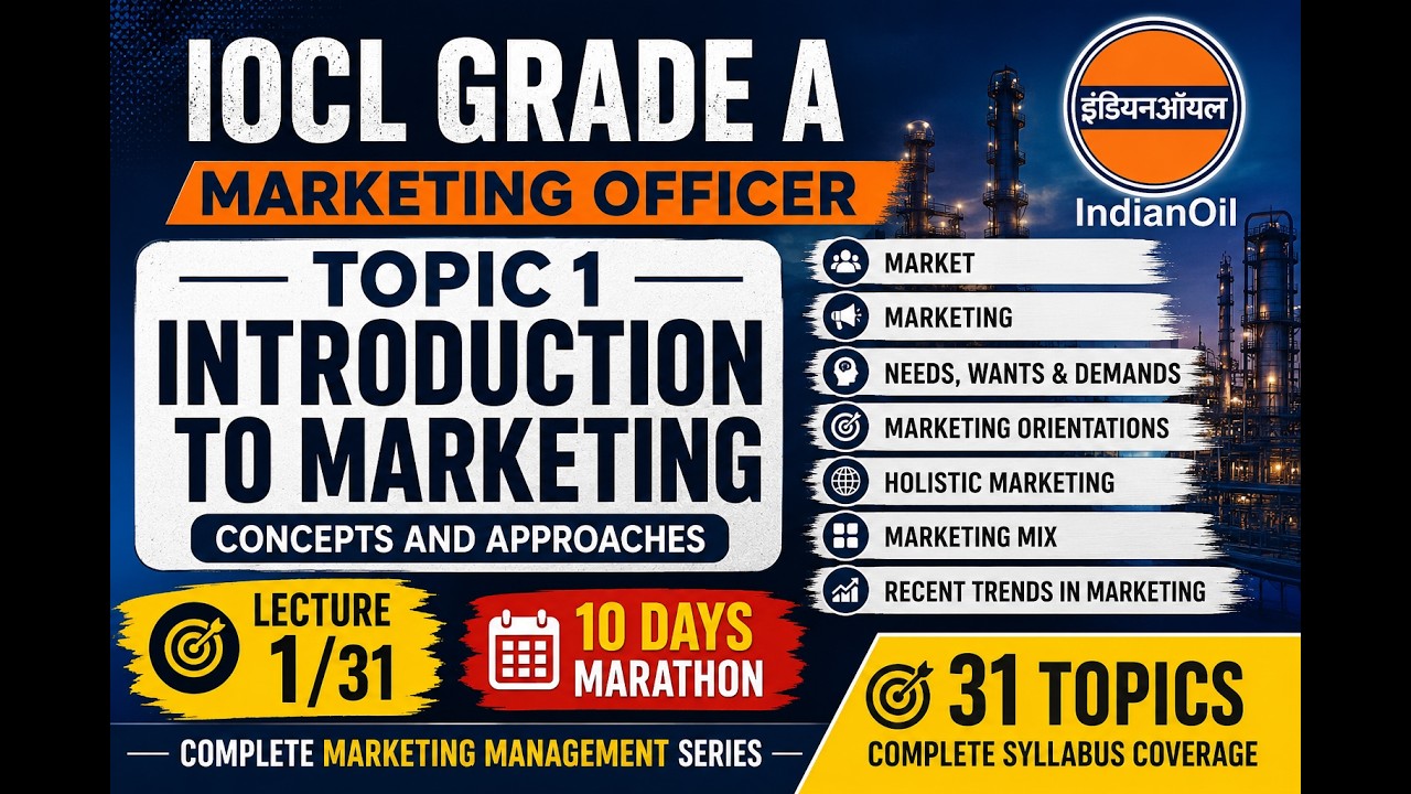 IOCL PSU Grade A Marketing Officer | Marketing Management Lecture 1/31 | 10 Days Marathon | 20 MCQs