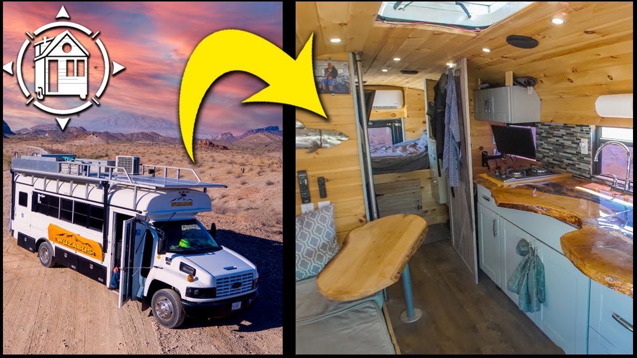 There&rsquo;s a log cabin inside!! Check out this short bus tiny home