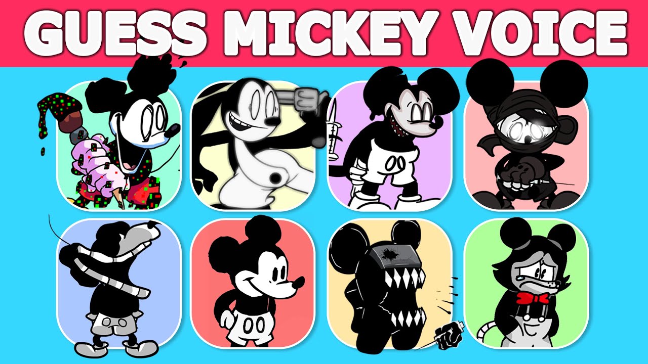 FNF - Guess Character by Their VOICE  | PIBBY MICKEY MOUSE , MICKEY.AVI, ACCELERANT MICKEY, ...