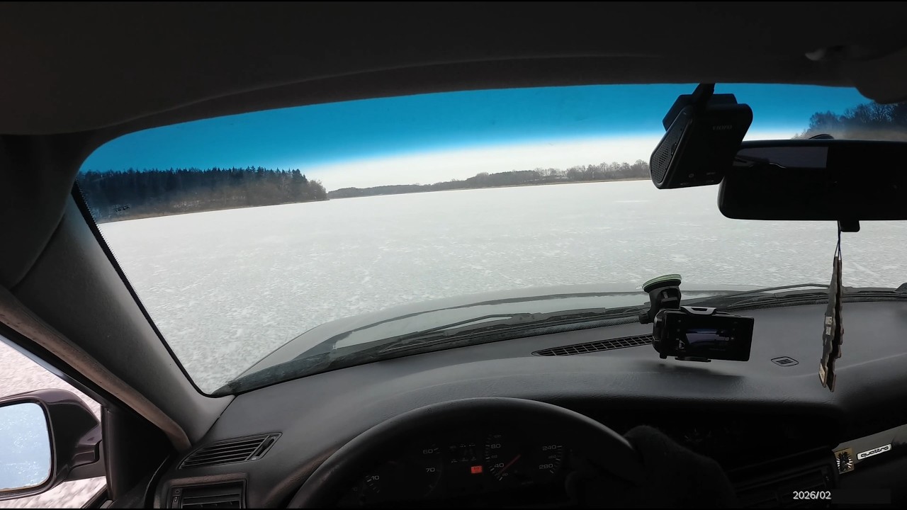 2 km autem po ZAMARZNIĘTYM JEZIORZE (dźwięki lodu)