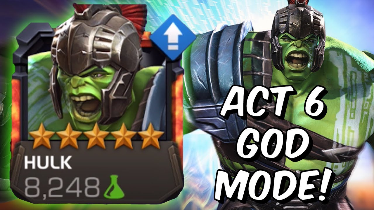 5 Star Gladiator Hulk (Ragnarok) Rank Up & Gameplay - Act 6 God Mode - Marvel Contest of Champions