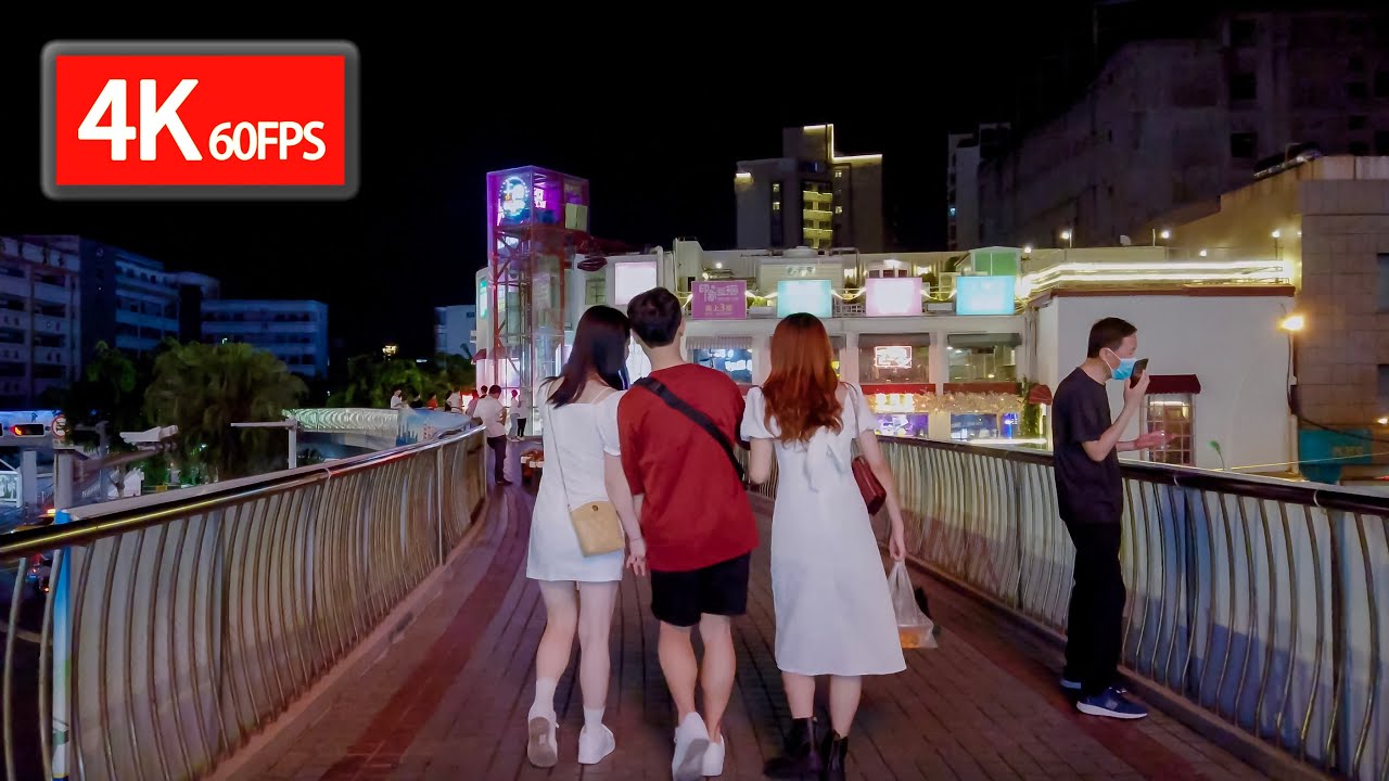 Walking in the streets of Haikou at night-feel the style of the island 4k