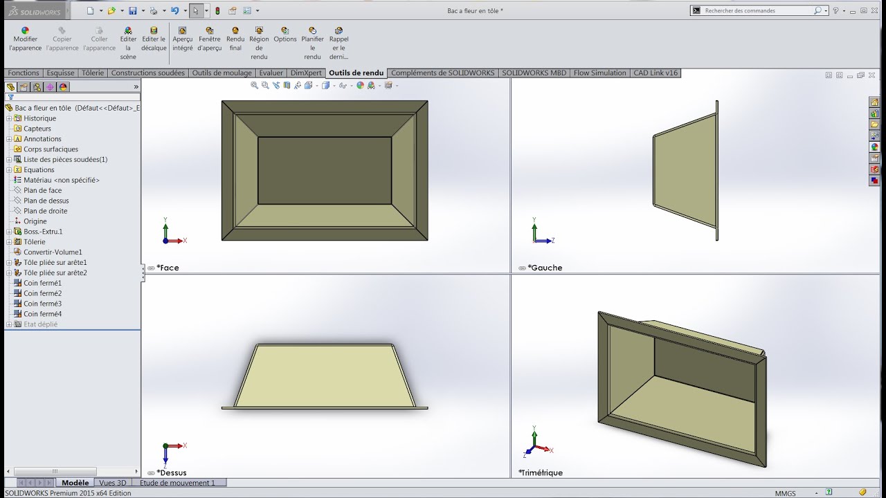 SolidWorks _ Bac a fleur en tôle