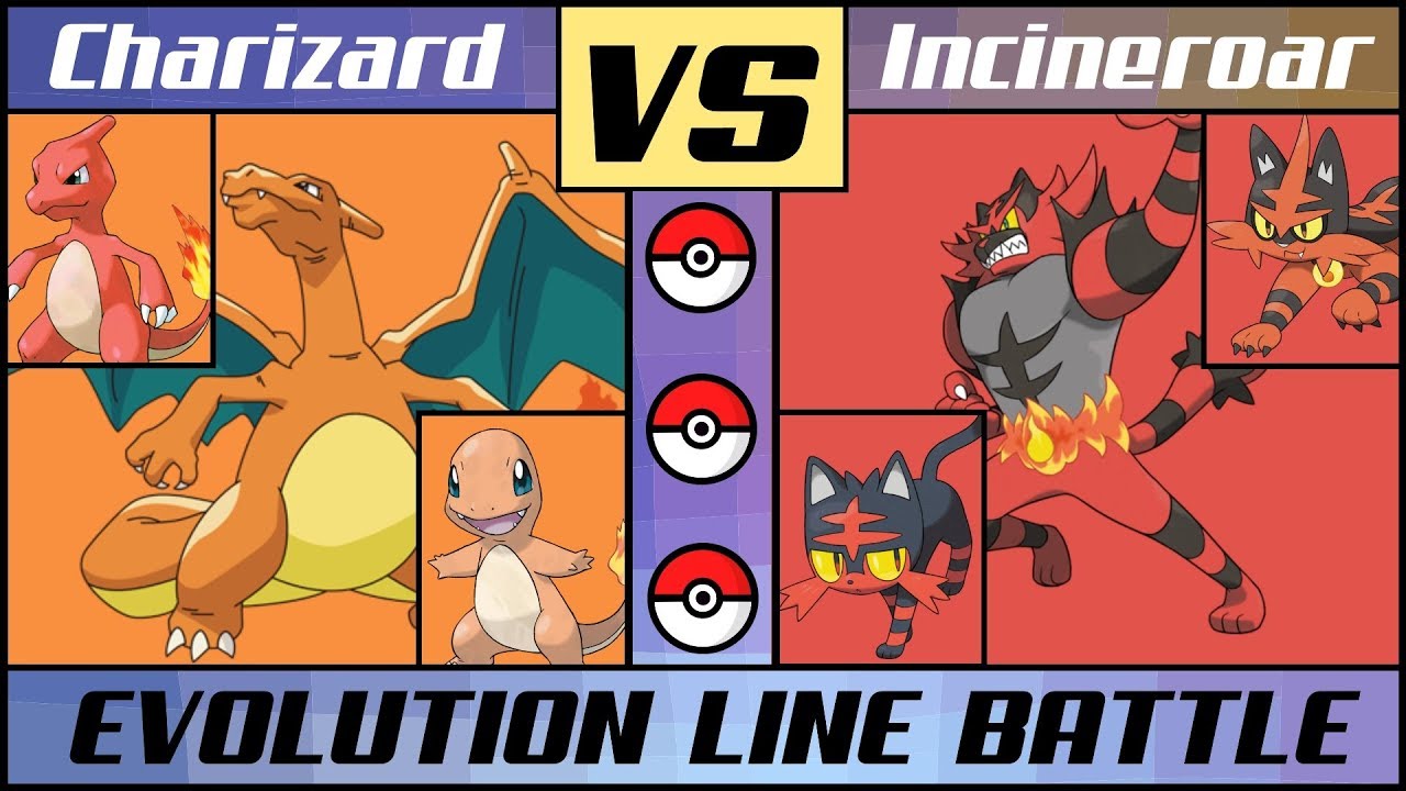 CHARIZARD vs. INCINEROAR! Starter Evolution Line Battle (Pokémon Sun/Moon)