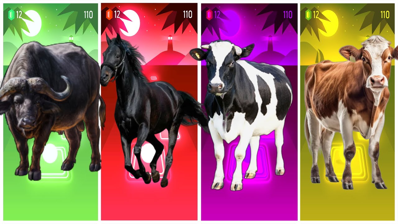 Funny Buffalo🐃🆚Funny Horse🐎🆚Funny Cow🐄🆚Funny Bull🐂🔴Tiles Hop EDM Rush 