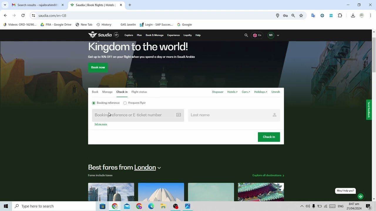 Saudi Airline Online Check-in Live || Download Boarding Pass and Tickets || Heathrow to Jeddah |