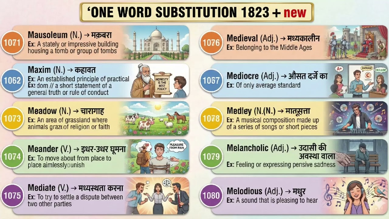 SSC CGL 2026 English  Class 24 DAILY One Word Substitution Series Black Book of vocabulary