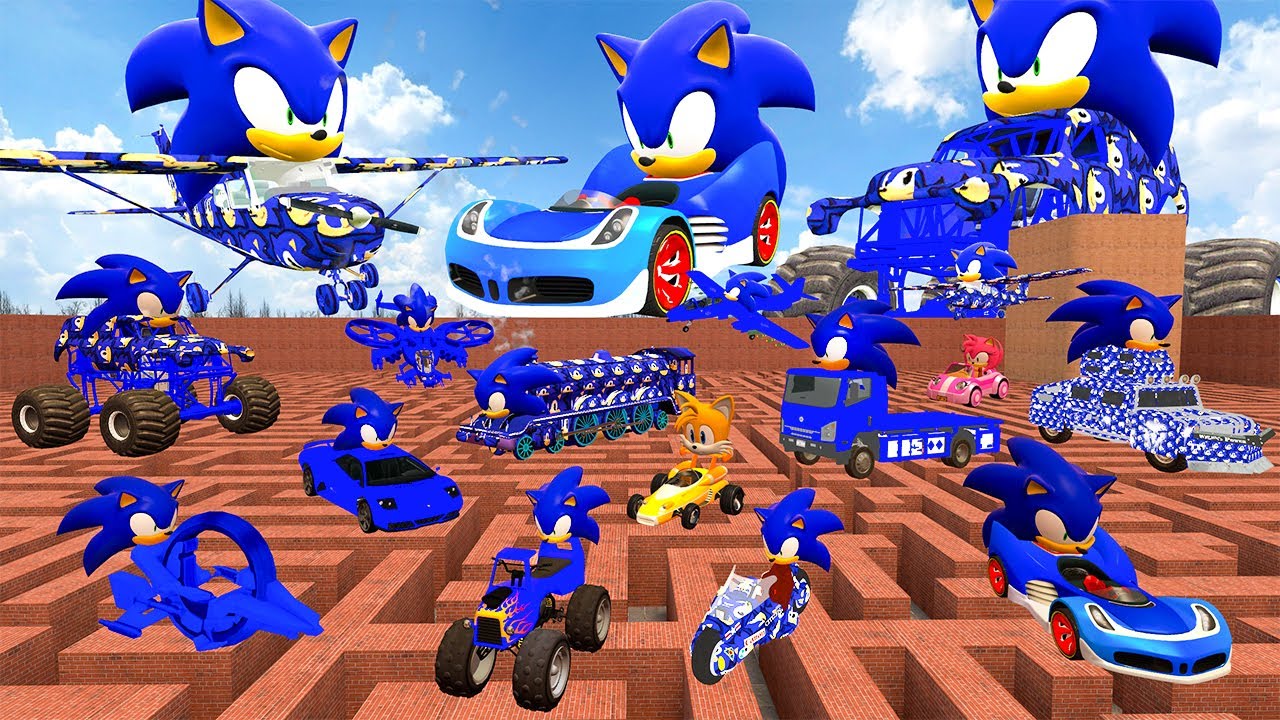 ALL TYPES SONIC CARS PLANE TRAIN MOTORCYCLE HELICOPTER TRUCK BIG MAZE Garry's Mod