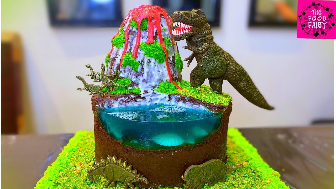 DINOSAUR CAKE | PULL UP VOLCANO DINOSAUR ISLAND CAKE | THE FOOD FAIRY