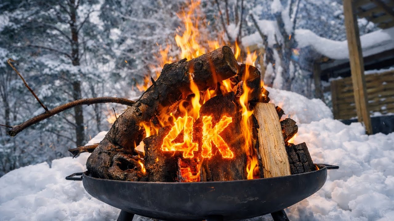 4K Real Cozy Fireplace in Snow 🔥 Soft Piano & Crackling Fire | Relax, Sleep, Study